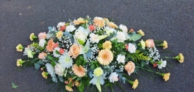 Double ended coffin spray  peach white creams