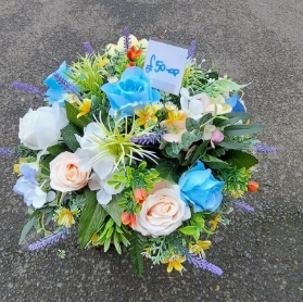 Azure artificial grave posy